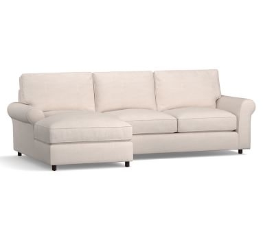 PB Comfort Roll Arm Upholstered Right Arm Loveseat with Chaise Sectional, Box Edge Down Blend Wrapped Cushions, Performance Twill Metal Gray - Image 2