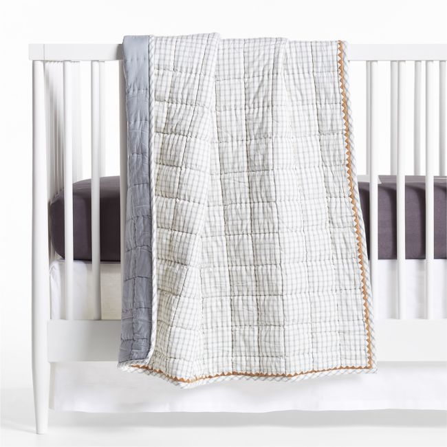 Blue Windowpane Plaid Organic Cotton Baby Crib Quilt - Image 0