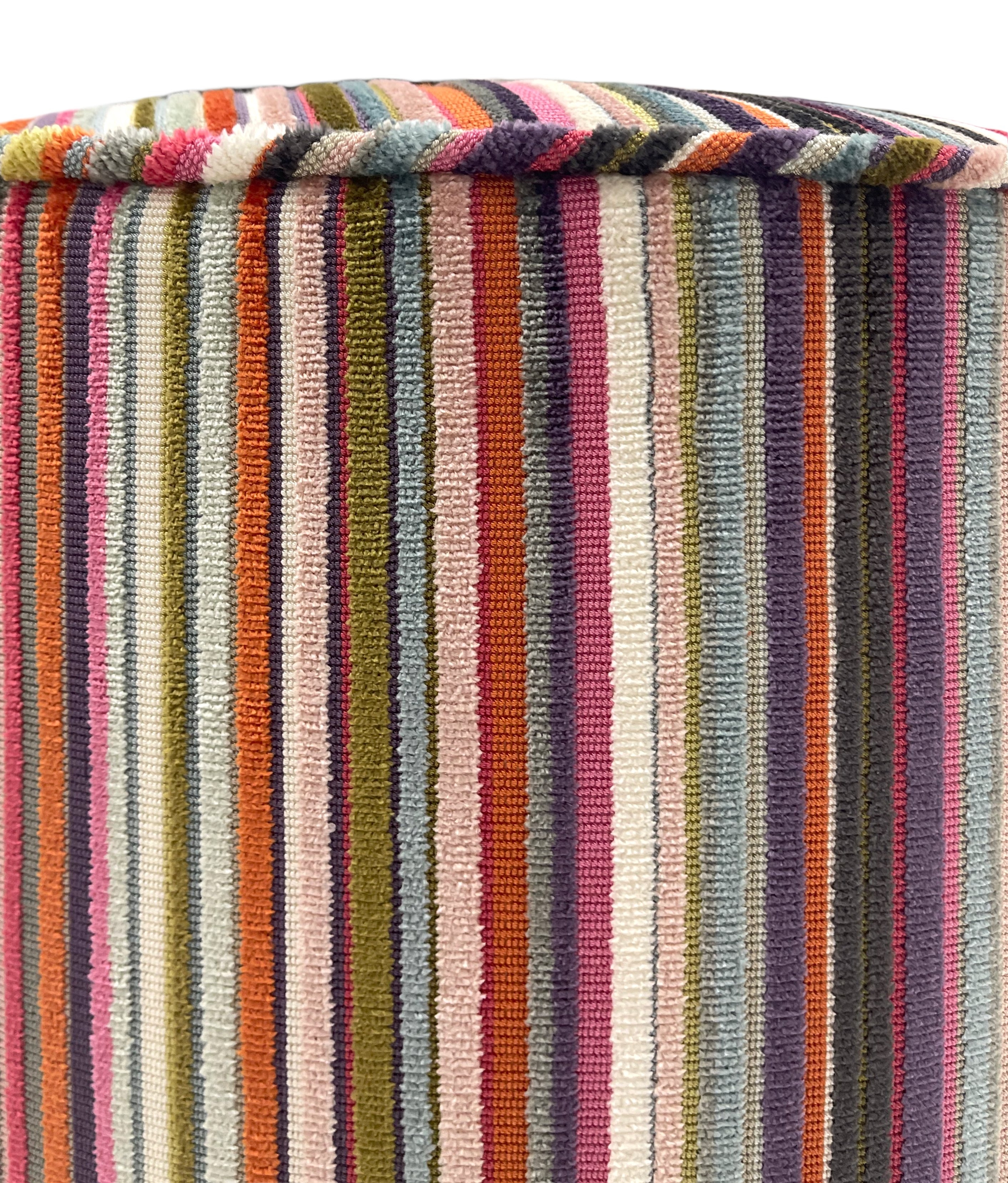 THE TIGHT ROUND OTTOMAN :: SOHO CUT VELVET  // MULTI - 17" Diameter X 19" Height - Image 3