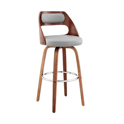 30 Inch Leatherette Barstool With Cut Out Back, Gray And Brown - Image 0
