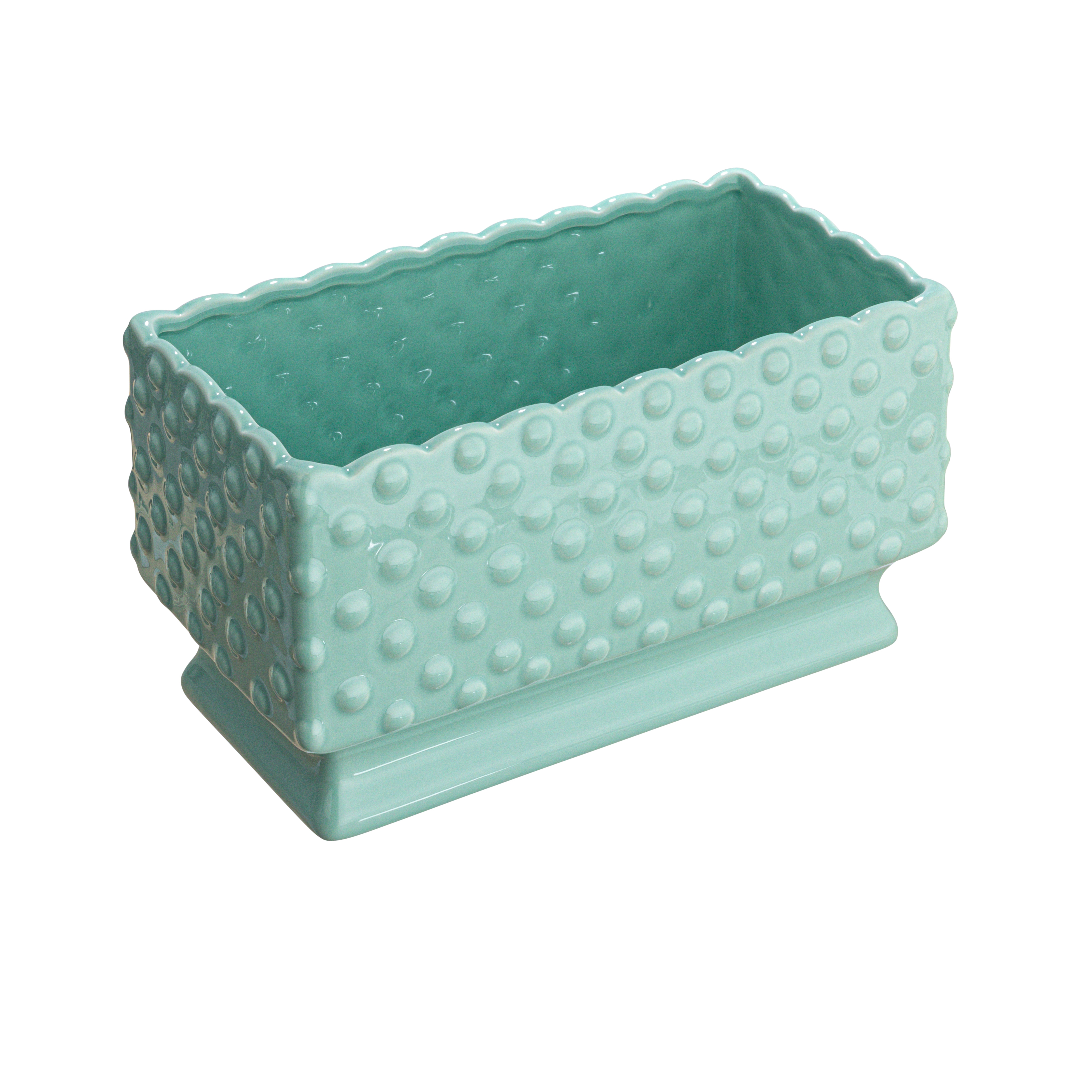Ceramic Hobnail Planter with Scalloped Edge and Polka Dots, Mint - Image 0