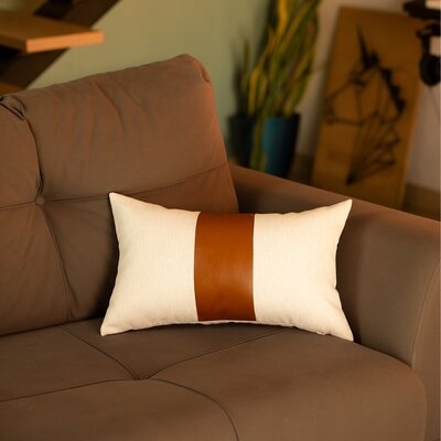 Alvarenga Rectangular Faux Leather Pillow Cover, Brown, 20" x 12" - Image 0