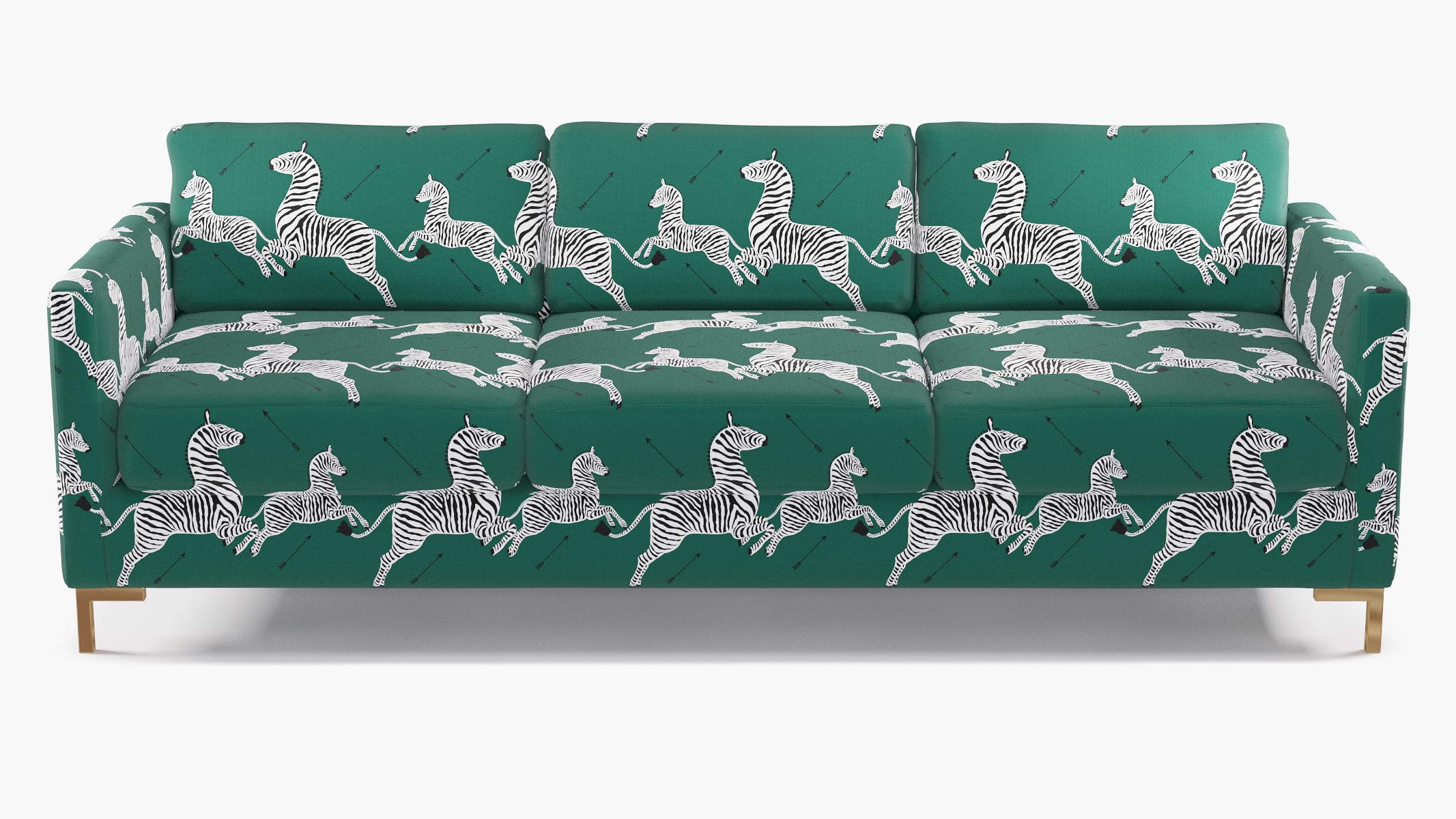 Modern Sofa, Emerald Zebra, Brass L Leg - Image 0