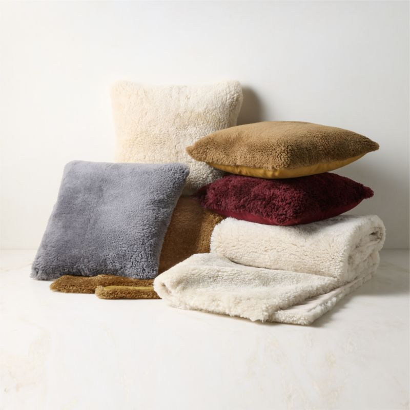 Roslin Warm White Shearling Throw Pillow with Down-Alternative Insert 18" - Image 1