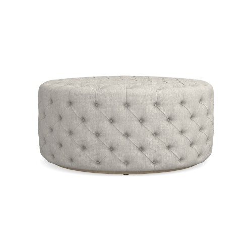 Deep Tufted 42in Rnd Otm, Standard Cushion, Perennials Performance Melange Weave, Oyster, Heritage Grey Leg - Image 0