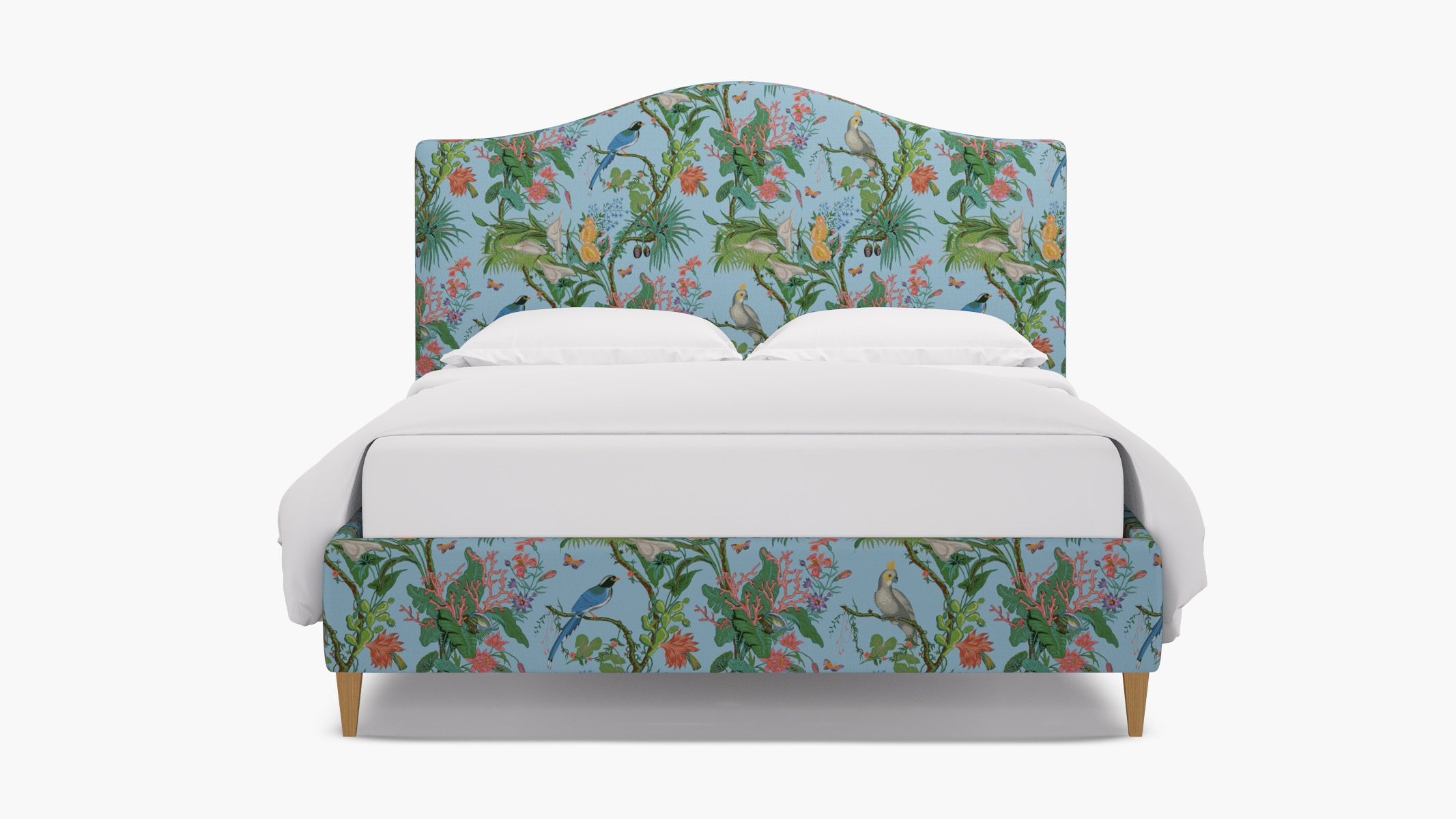 Camelback Bed, Sky Cinque Terra, Natural Square Tapered Leg, King - Image 0