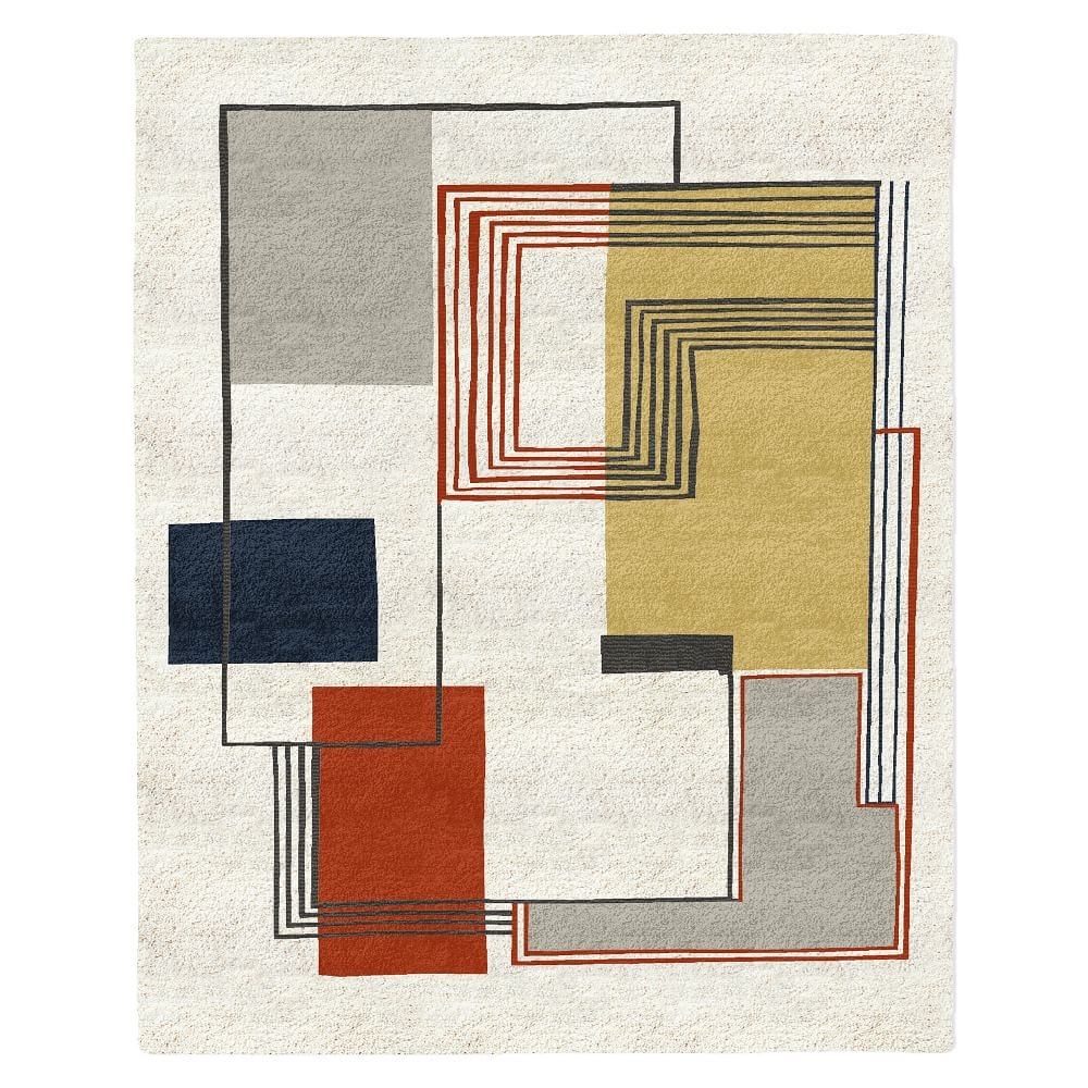 Abstract Lines Wool Rug, 5x8, Cayenne - Image 0