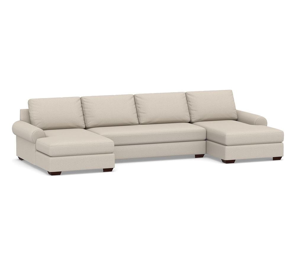 Big Sur Roll Arm Upholstered U-Chaise Sofa Sectional with Bench Cushion, Down Blend Wrapped Cushions, Performance Chateau Basketweave Oatmeal - Image 0