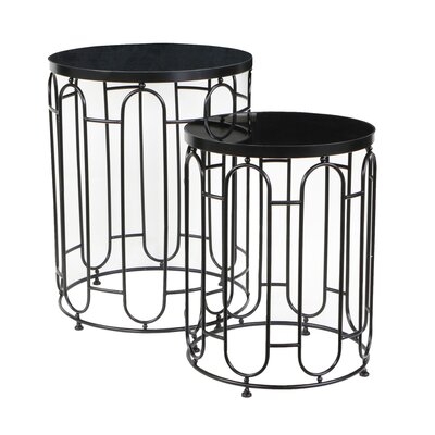 Contemporary 2 Piece Black Mirrored Nesting Tables - Image 0