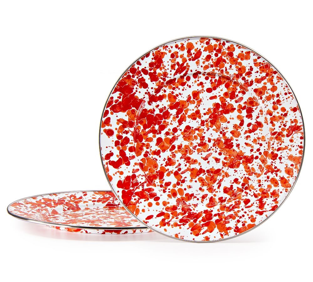 Golden Rabbit Swirl Enamel Charger Plates, Set of 2 - Red/Orange - Image 0