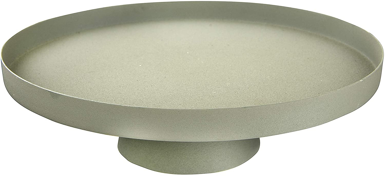 Decorative Round Textured Metal Tray with Pedestal Base, Sage - Image 1