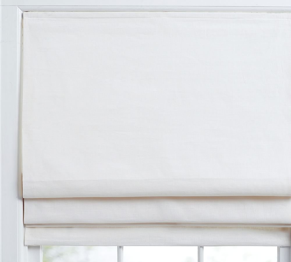 Emery Linen/Cotton Light Filtering Roman Cordless Shade, White, 26 x 64" - Image 0