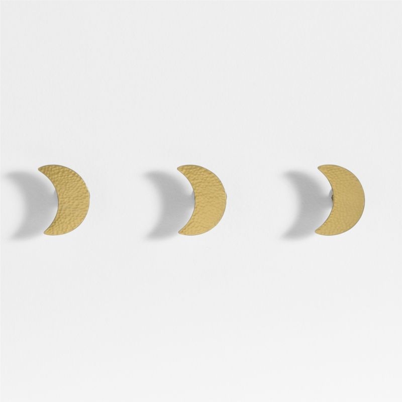 Brass Metal Crescent Moon Kids Wall Hooks, Set of 3 - Image 1