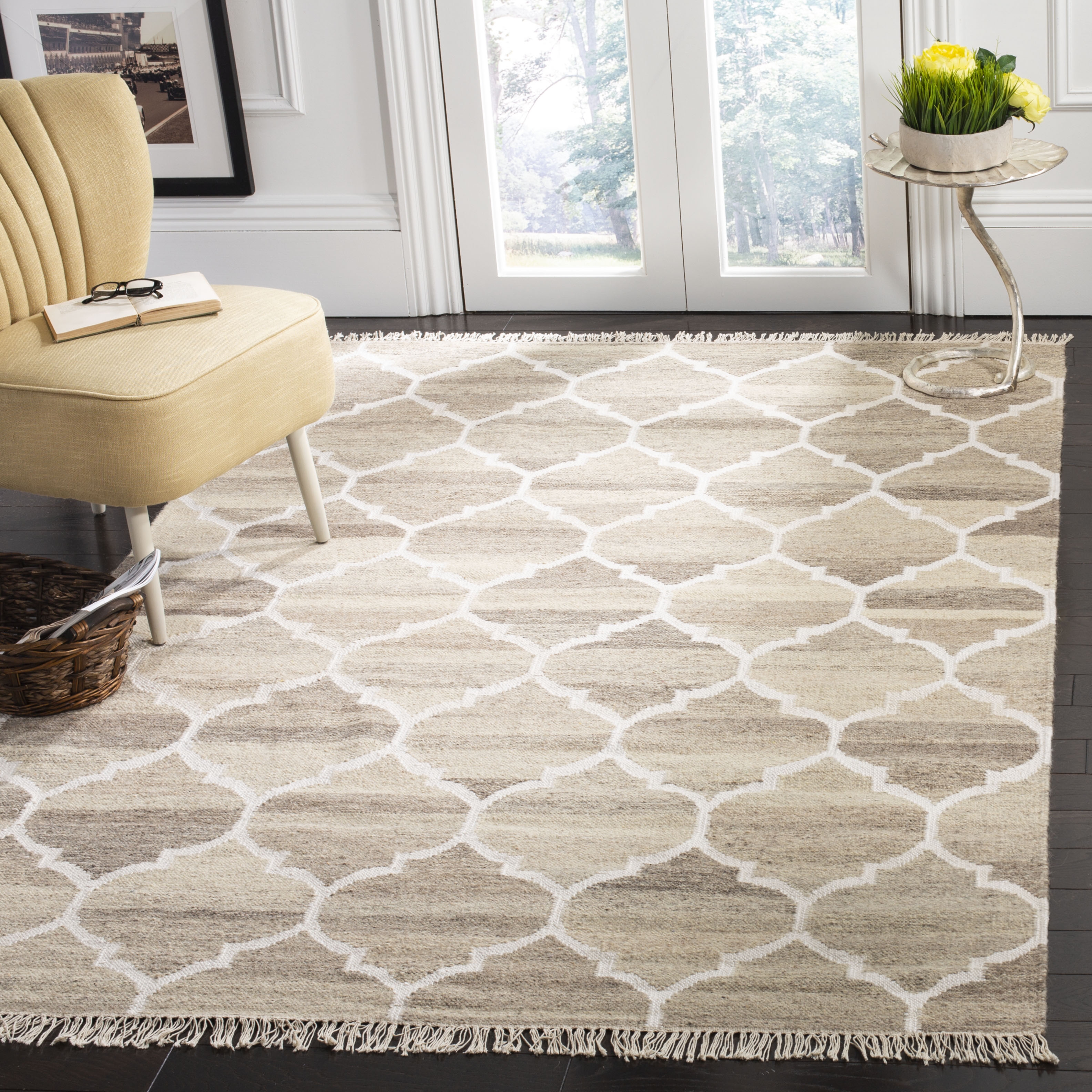 Arlo Home Hand Woven Flatweave Area Rug, NKM317A, Light Grey/Ivory,  6' X 9' - Image 1