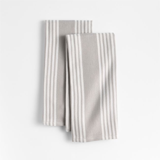 Cuisine Grey with White Stripe Organic Cotton Kitchen Towels, Set of 2 - Image 0