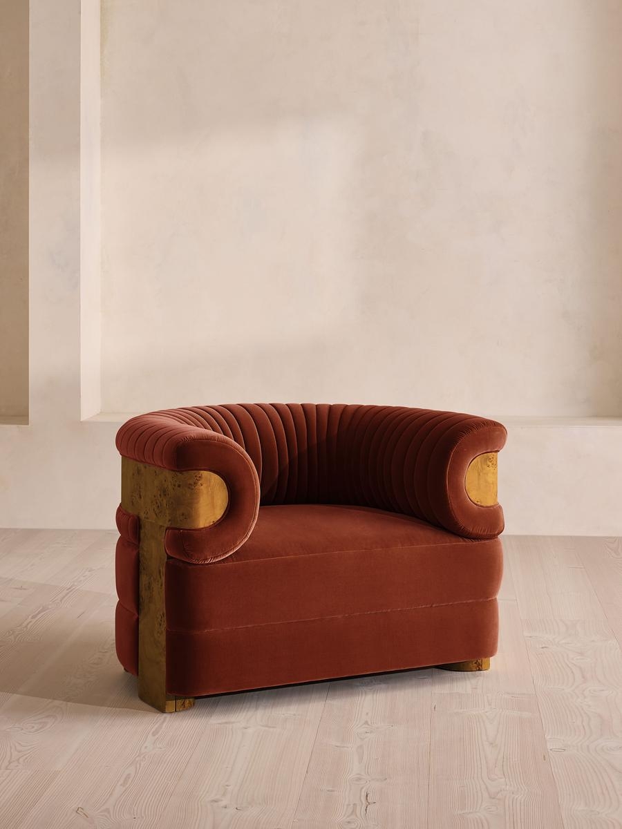 Caleb Armchair, Dark Burl, Velvet, Rust, US - Image 0