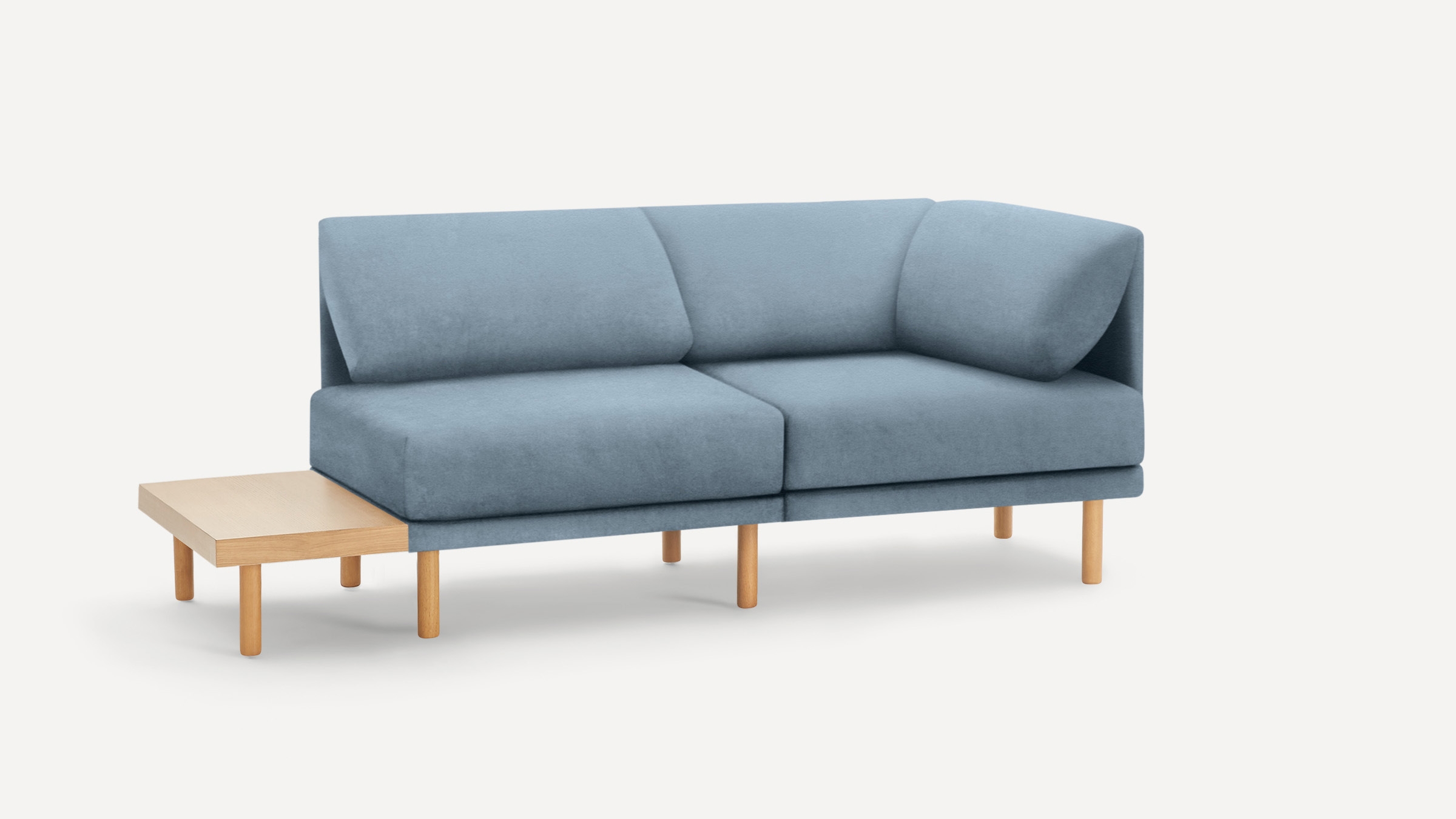 Range 2-Piece One Arm Sofa with Table - Ocean - Performance Velvet / Oak Legs and Table - Image 0