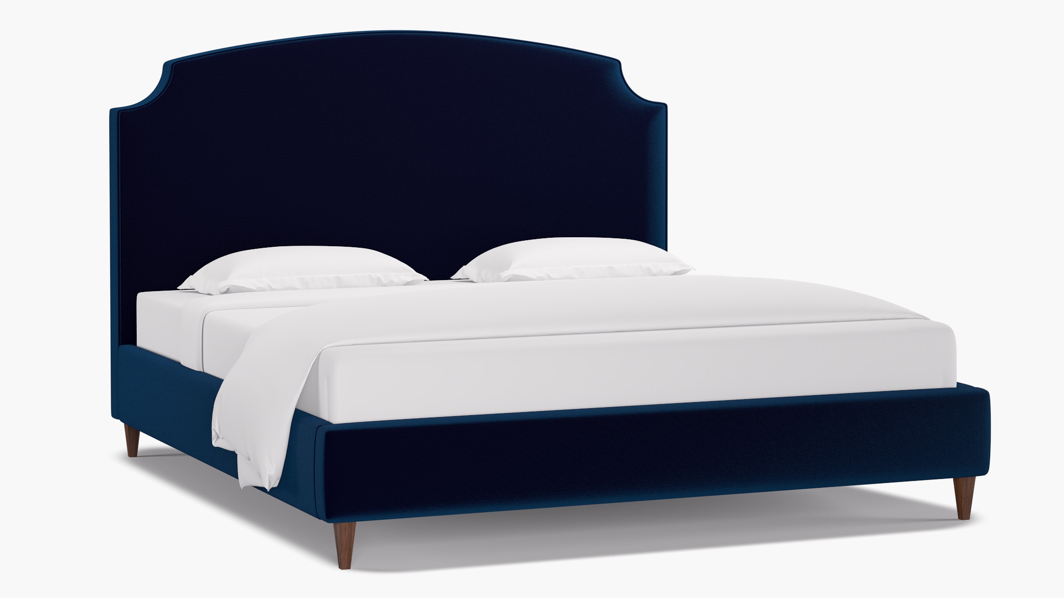 Cove Bed, Cobalt Performance Plush Velvet, Walnut Square Tapered Leg, King - Image 1