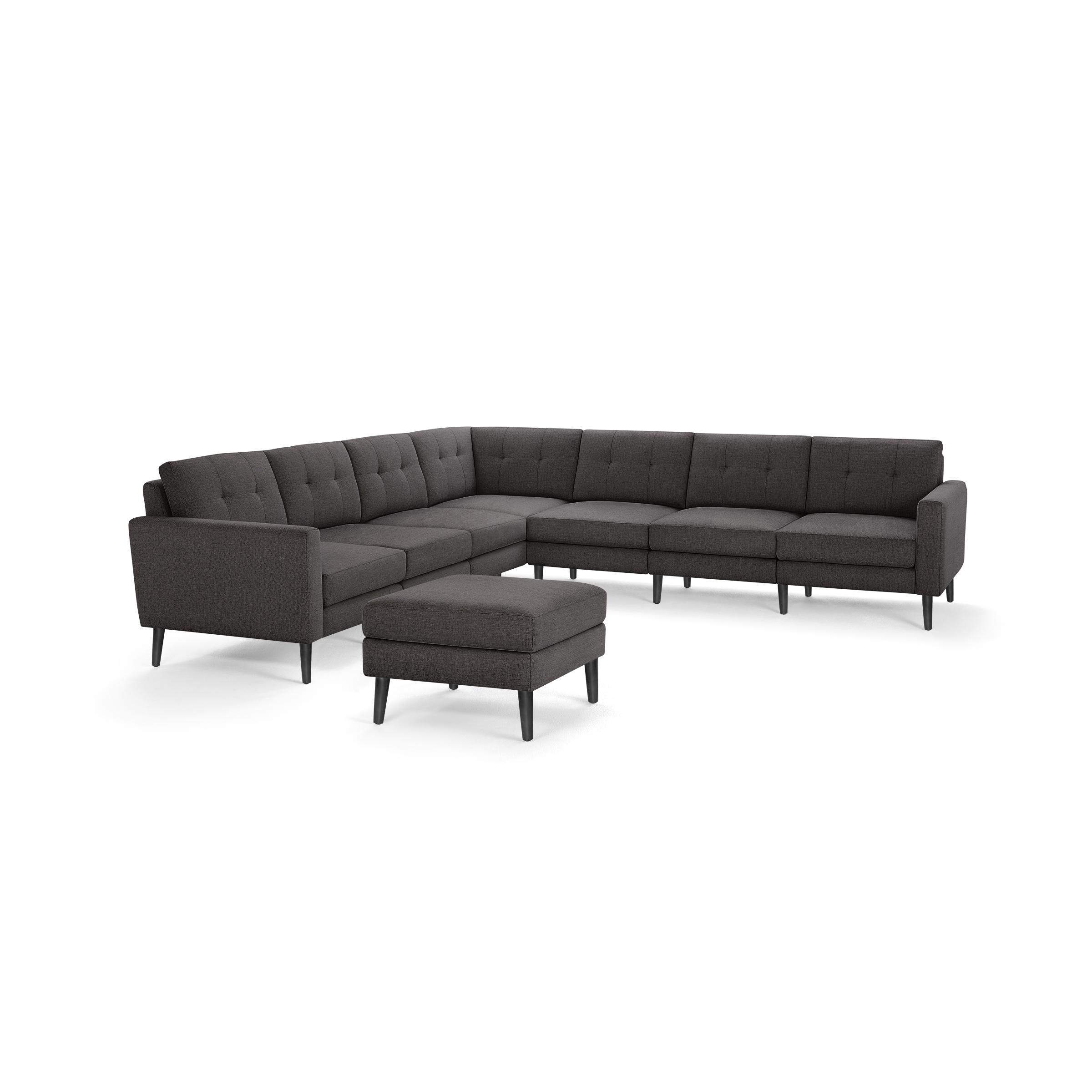 Nomad 7-Seat Corner Sectional with Ottoman - Heather Charcoal - Performance Chenille / Ebony - Wood / Block - Image 1