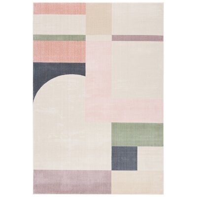 Anais Geometric Beige/Pink/Dark Blue Area Rug - Image 0