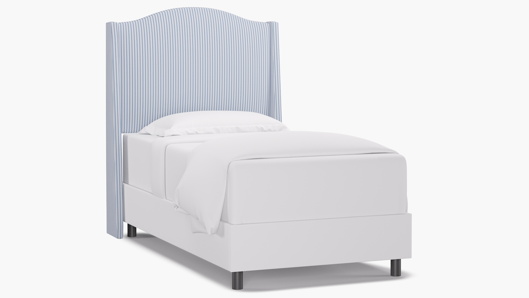 Classic Wingback Headboard, Cornflower Classic Ticking Stripe, Twin - Image 0