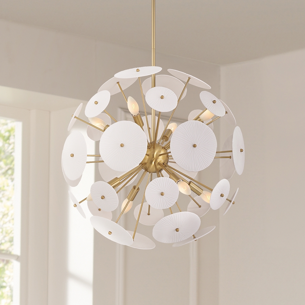 Possini Euro Shelly 23 1/2"W Gold and White Ceramic 8-Light Pendant - Image 0