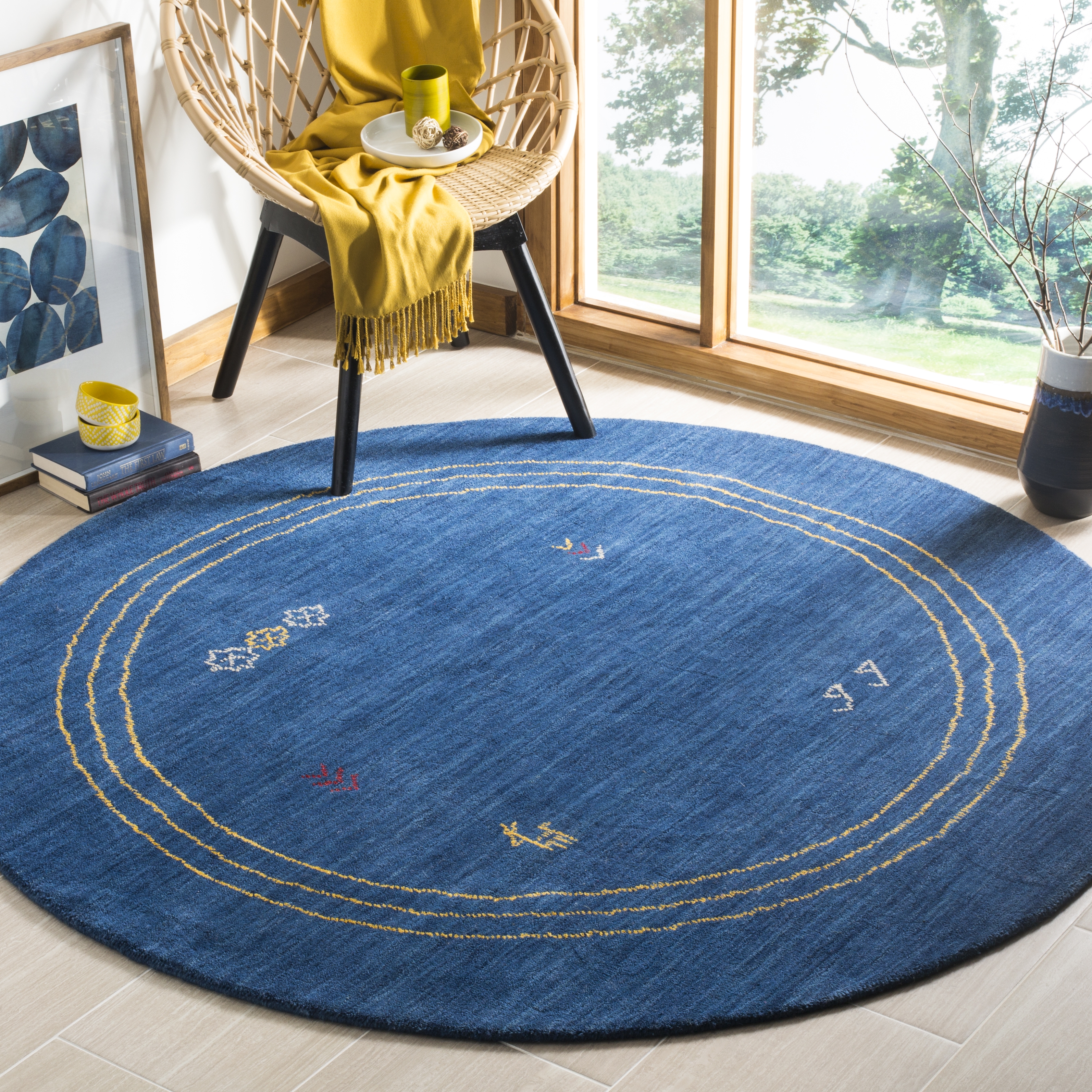 Arlo Home Hand Loomed Area Rug, HIM588A, Blue/Multi,  6' X 6' Round - Image 1