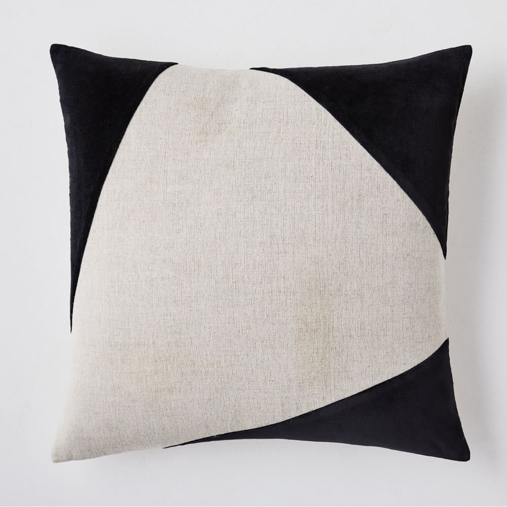 Cotton Linen + Velvet Corners Pillow Cover, 20"x20", Black, Set of 2 - Image 0