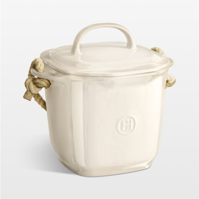 Emile Henry Clay Ceramic Compost Bin with Lid and Rope Handle - Image 0