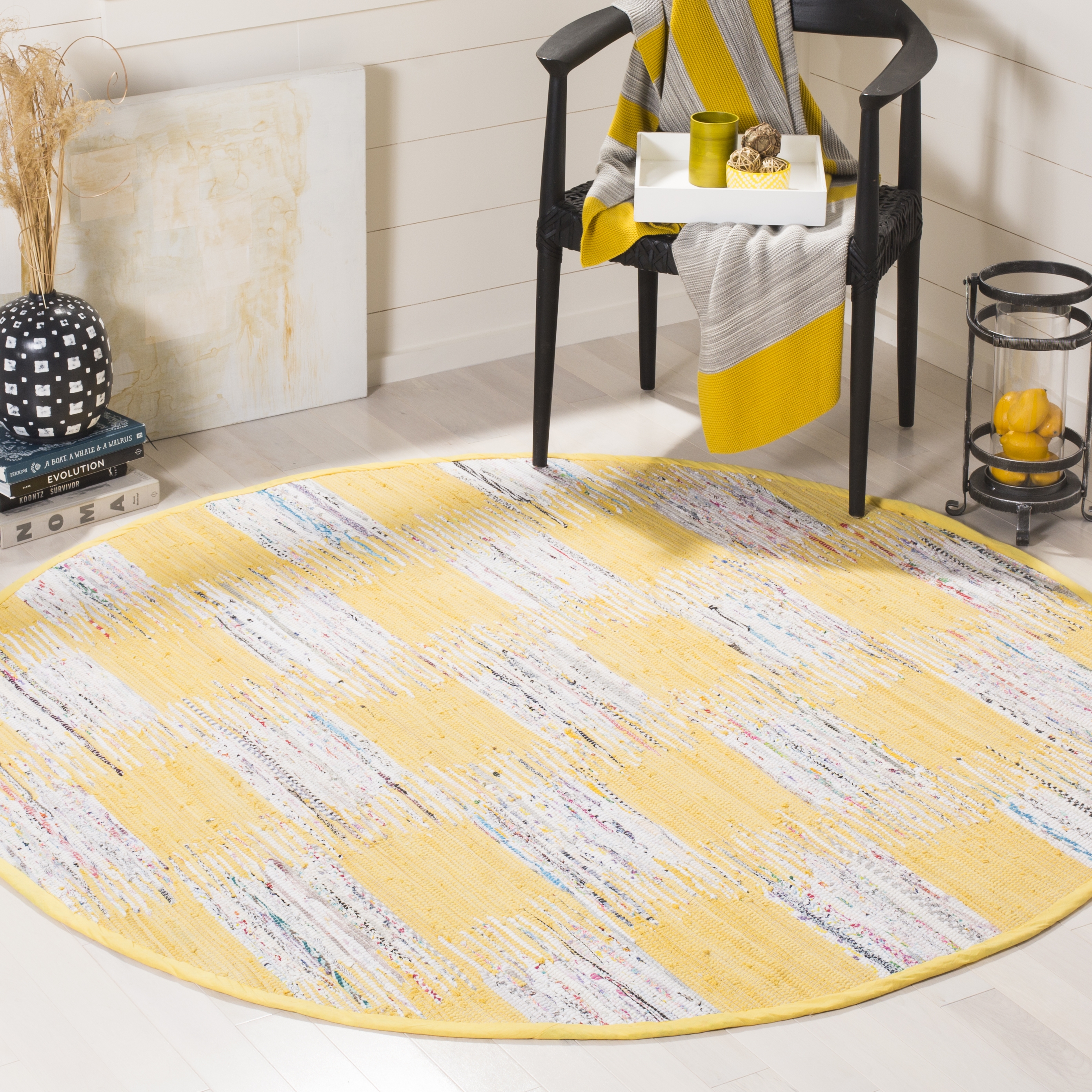Arlo Home Hand Woven Area Rug, MTK721A, Yellow/Multi,  6' X 6' Round - Image 1
