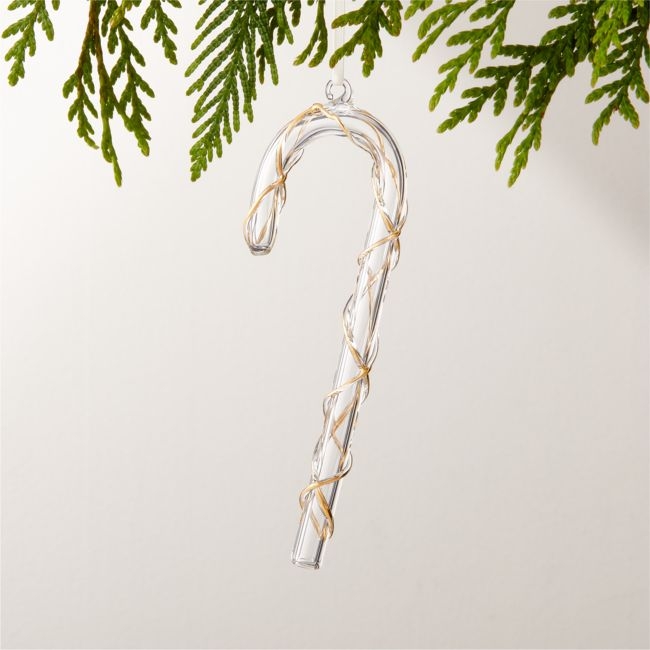 24K Gold and Clear Glass Candy Cane Christmas Tree Ornament 6" - Image 0