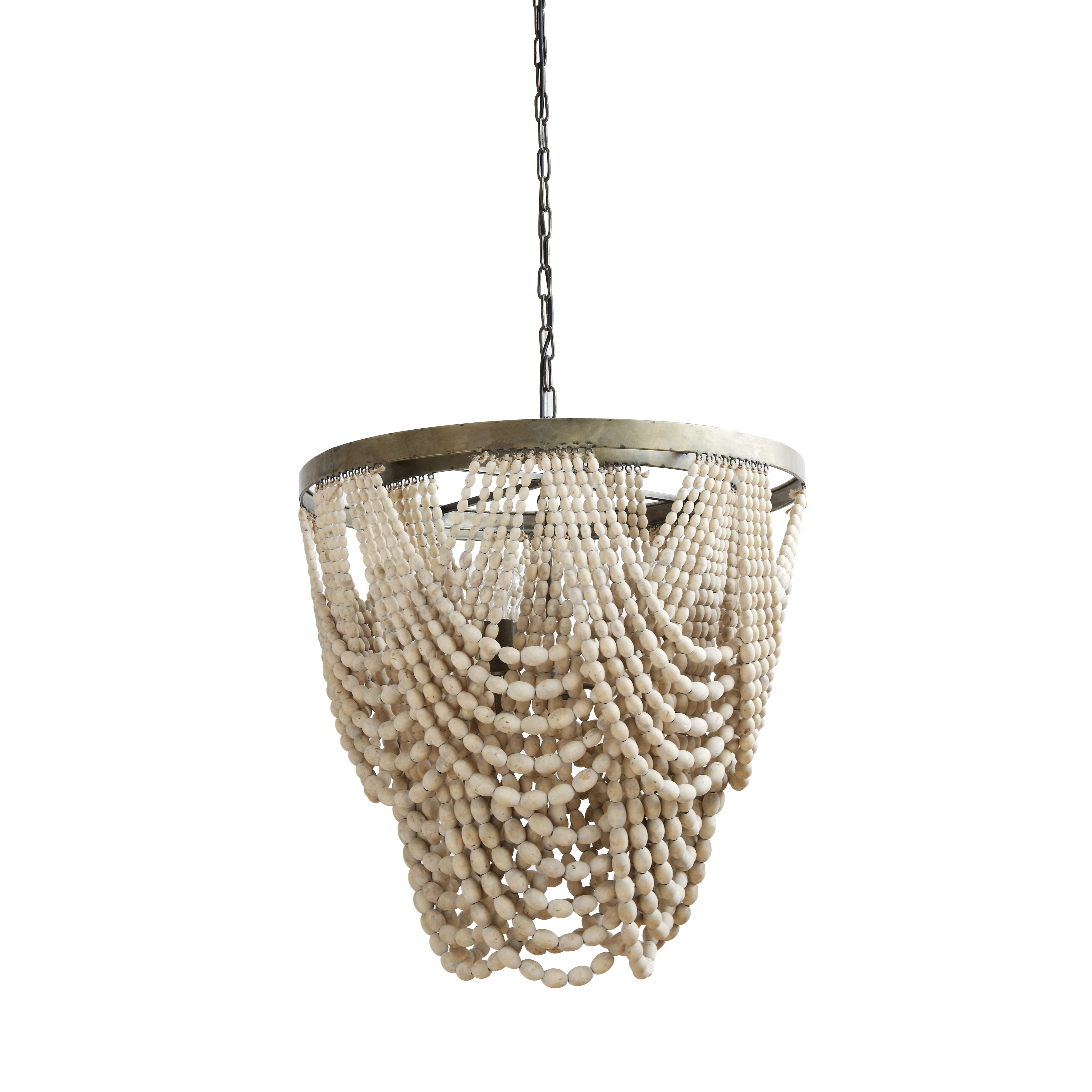 Metal Chandelier with Draped Wood Beads - Image 0