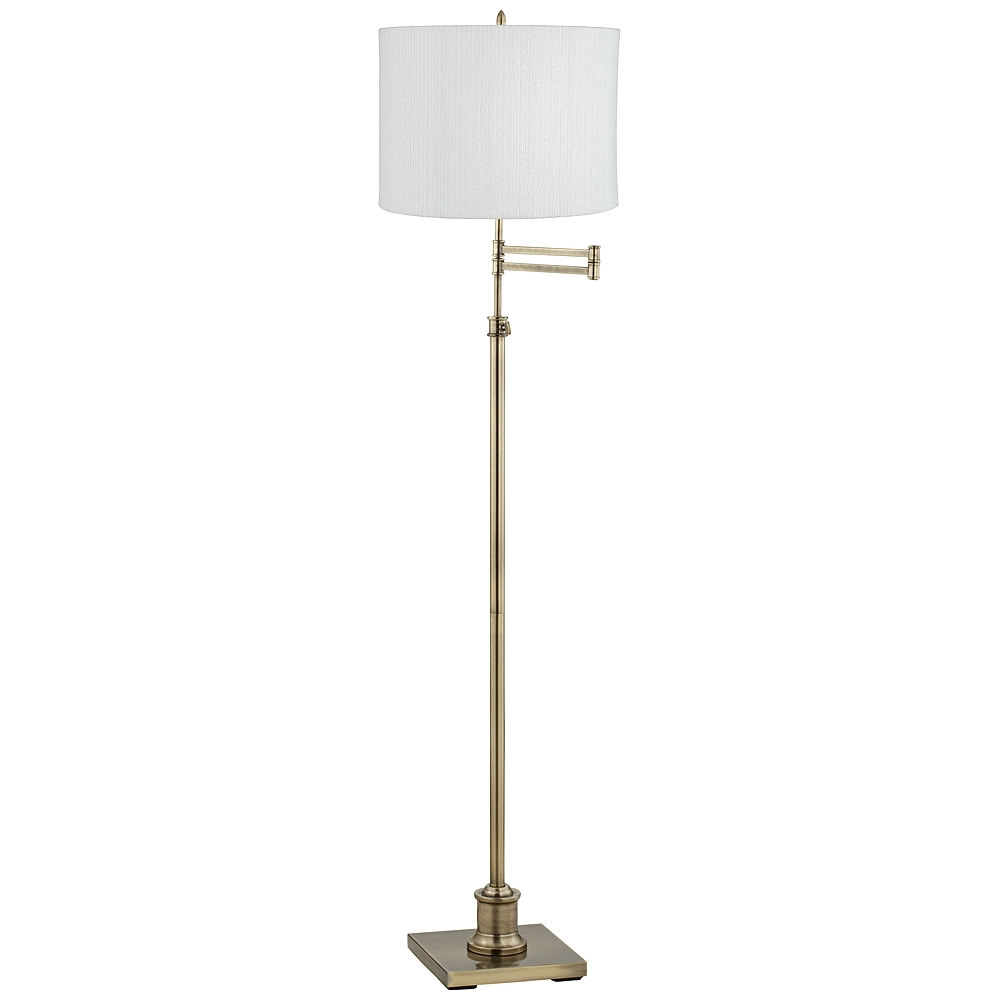 360 Lighting Westbury White Plastic Weave Shade Brass Swing Arm Floor Lamp - Image 0