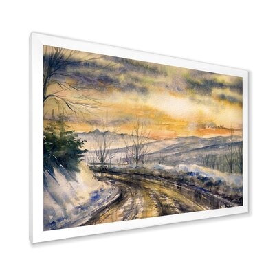 Winter Landscape With Road Under Bright Sunset - Traditional Canvas Wall Art Print FDP35524 - Image 0