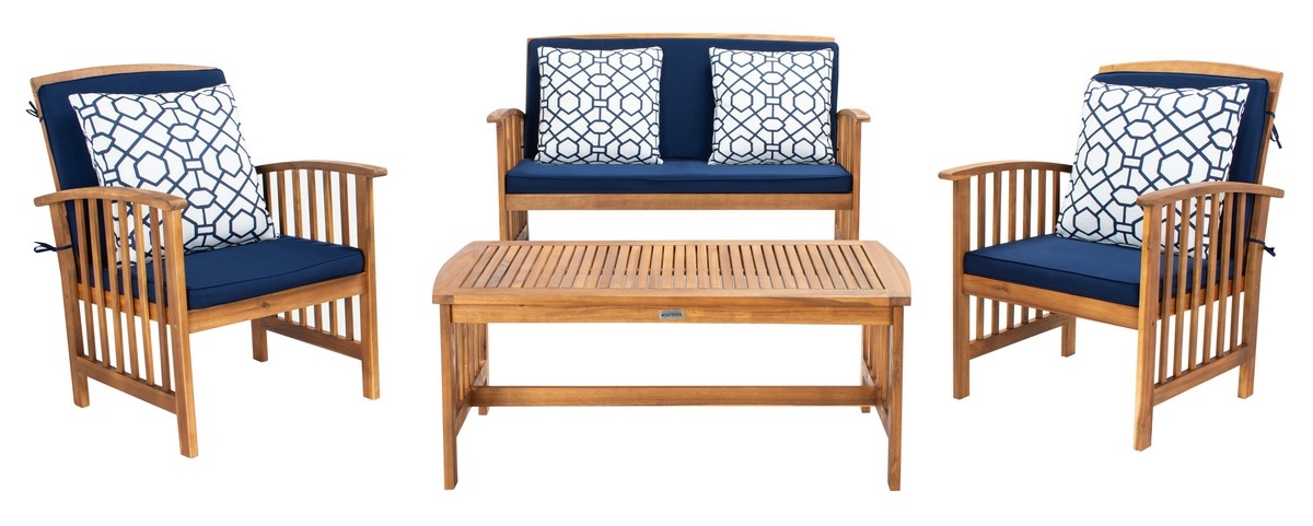 Rocklin 4 Pc Outdoor Set - Natural/Nvy + Trellis P - Safavieh - Image 0