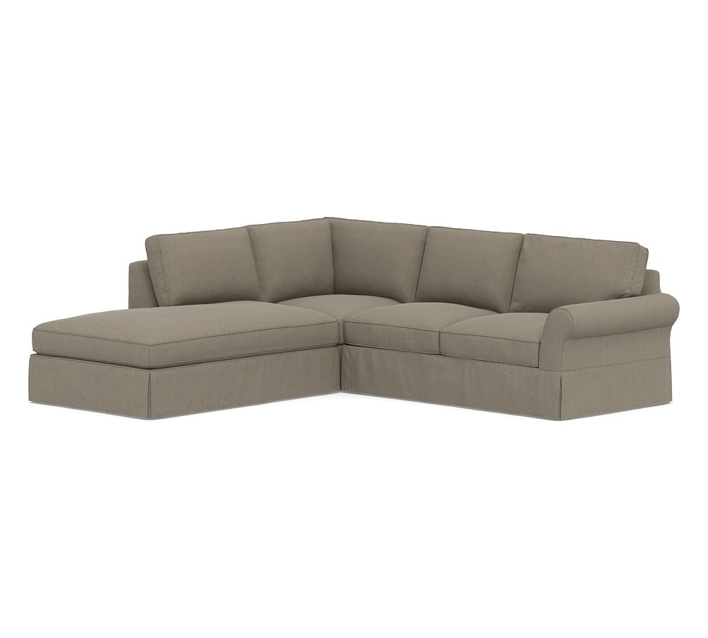 PB Comfort Roll Arm Slipcovered Right 3-Piece Bumper Sectional, Box Edge, Memory Foam Cushions, Chenille Basketweave Taupe - Image 0