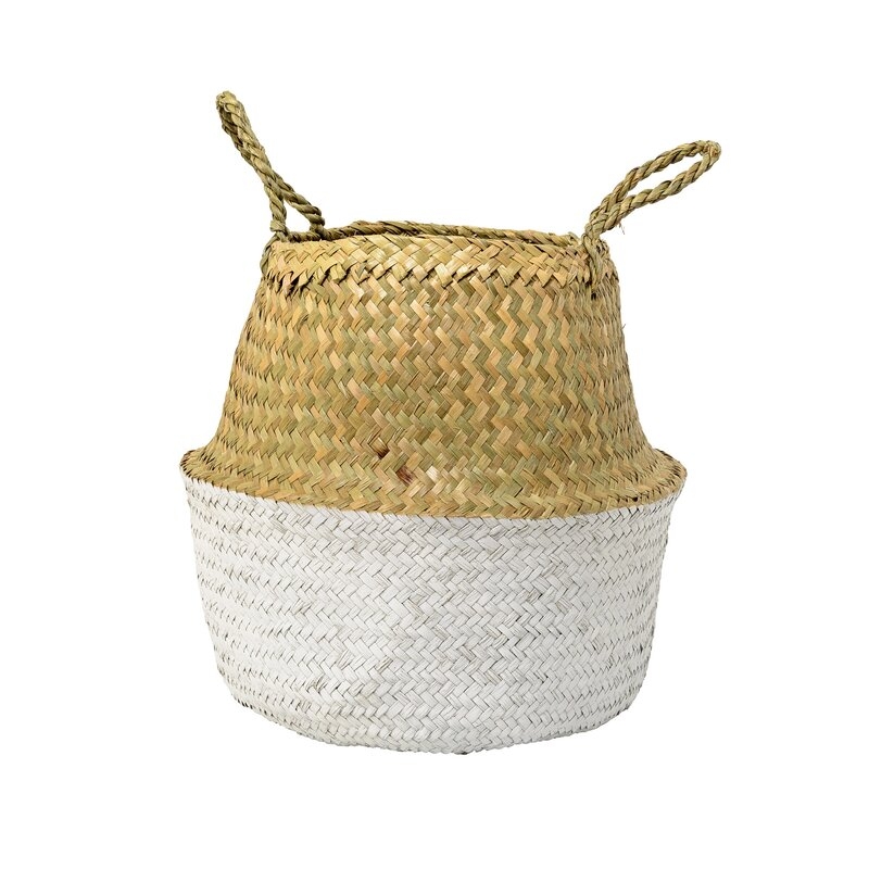 Bloomingville Seagrass Basket with Handles Color: Natural/White, Size: 12.5" H x 13.75" W x 13.75" D - Image 0