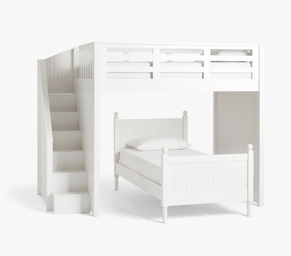 Catalina Twin Stair Loft & Square Twin Bed Set, Simply White, In-Home Delivery - Image 0