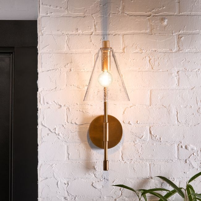 Lisse Brass and Seeded Glass Indoor/Outdoor Wall Sconce Light Set of 2 - Image 0