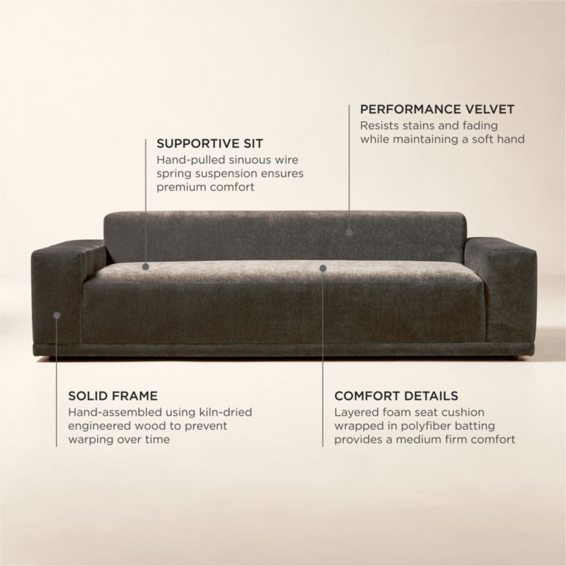Faible 100" Grey Performance Velvet Deep Depth Sofa - Image 3