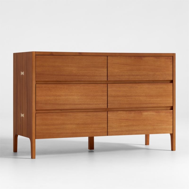 Nova 50" Natural Acacia Wood Wide 6-Drawer Kids Dresser - Image 1