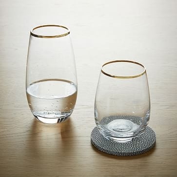 Metallic Rimmed Stemless Drinkware, Set of 4, Water Glass - Image 1