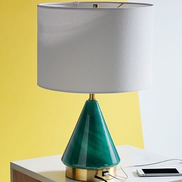 Metalized Glass Table Lamp + USB, Small, Gray, Individual - Image 3