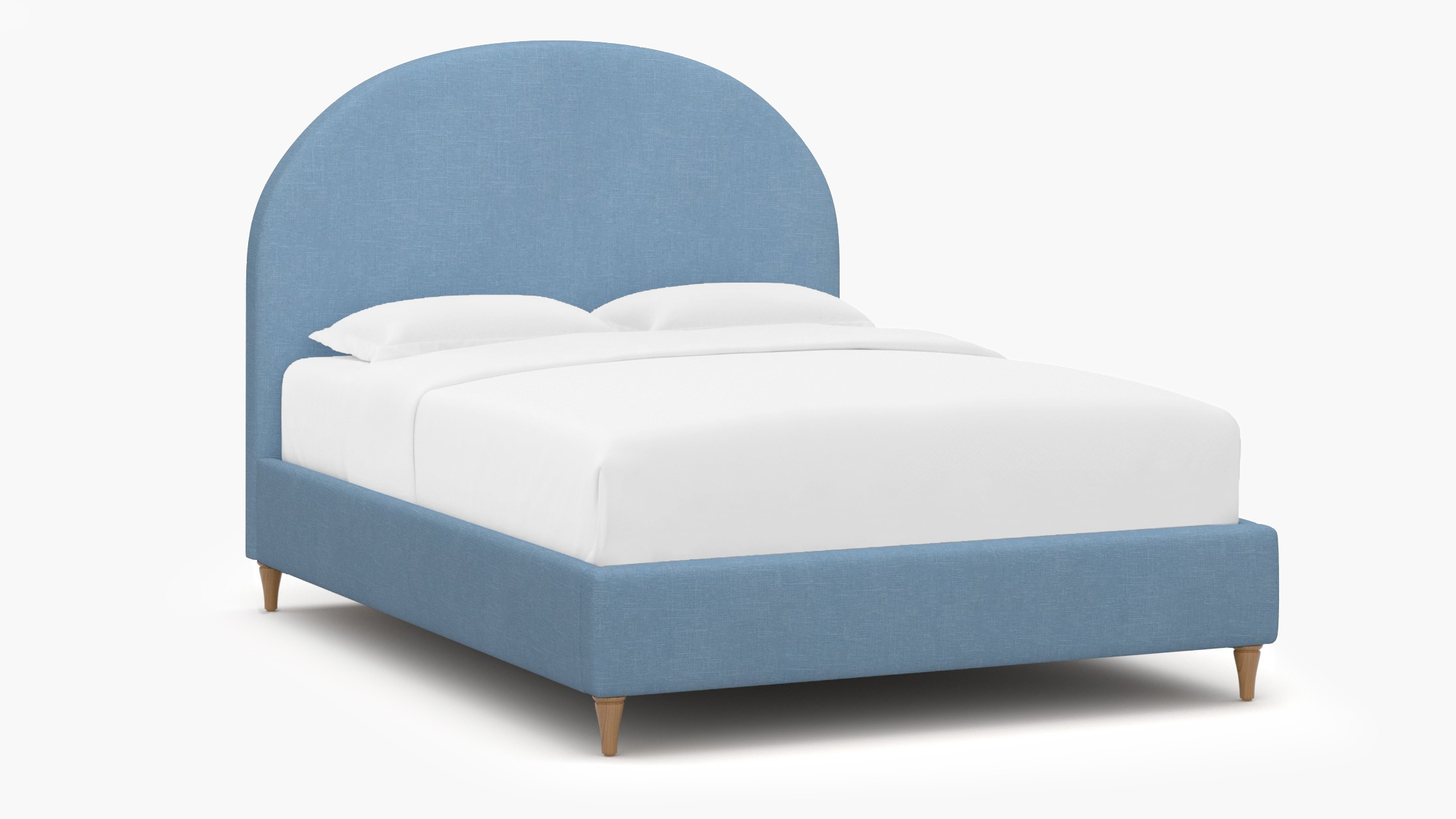 Demilune Bed, French Blue Everyday Linen, Natural Decorative Tapered Leg, King - Image 1