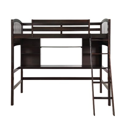 Twin Size Loft Bed With Storage Shelves, Desk And Ladder - Image 0