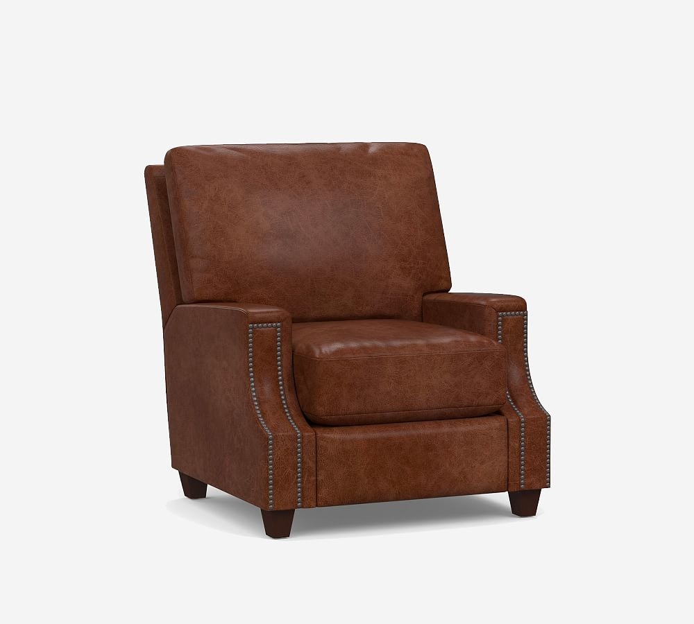 James Square Arm Leather Power Tech Recliner, Down Blend Wrapped Cushions, Nubuck Coffee - Image 0