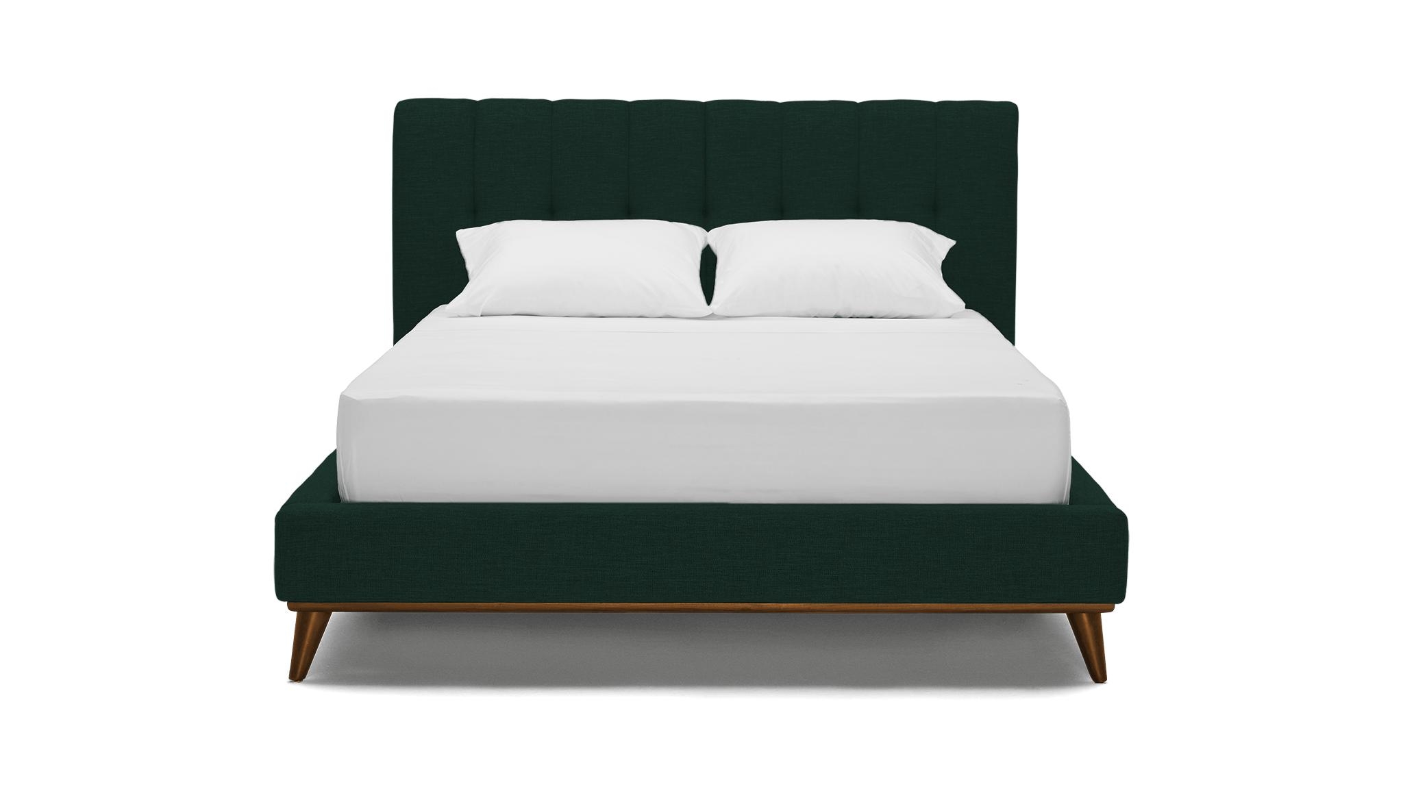 Green Hughes Mid Century Modern Bed - Royale Evergreen - Mocha - Queen - Image 0