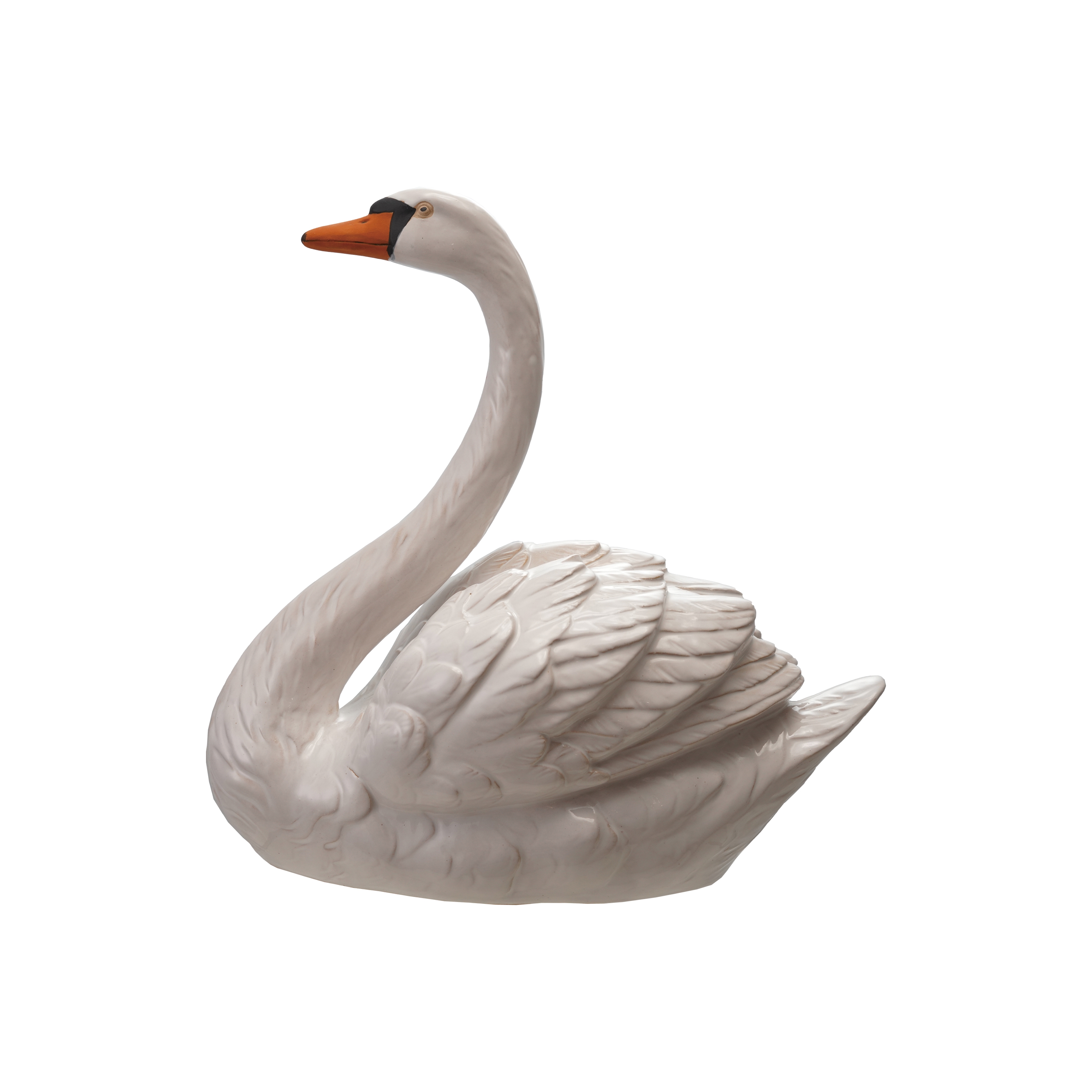 Stoneware Swan Decor, White, Black and Orange Color - Image 0