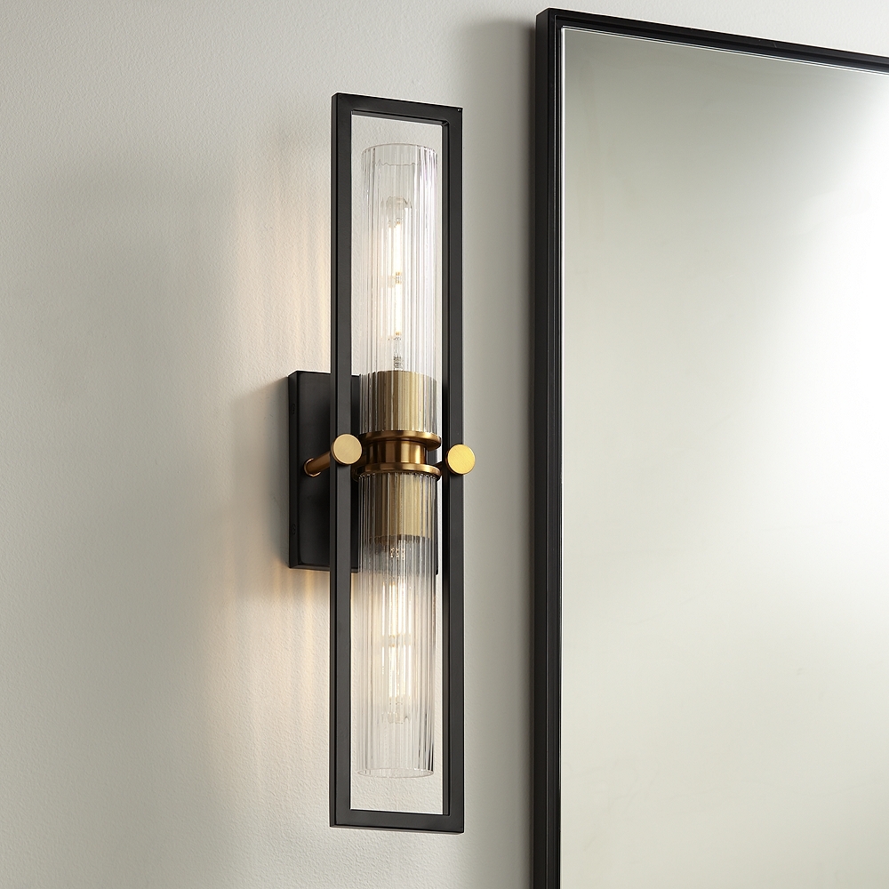 Stiffel Ramos 24" High Black and Brass 2-Light Wall Sconce - Image 0