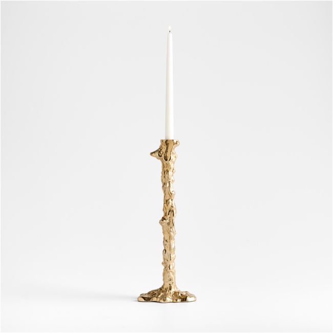 Foundry Large Melted Gold Metal Taper Candle Holder 17" - Image 0